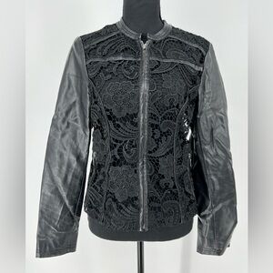 INC INTERNATIONAL CONCEPTS BLK VEGAN LEATHER JACKET NWOT LACE FRONT FAUX POCKETS
